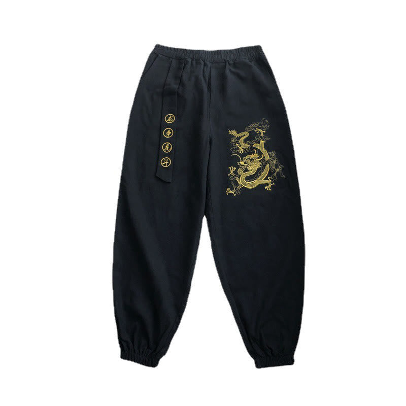 Pantalones de algodón para hombre con bolsillos y Buddha Stones, nubes auspiciosas y dragón - image 7