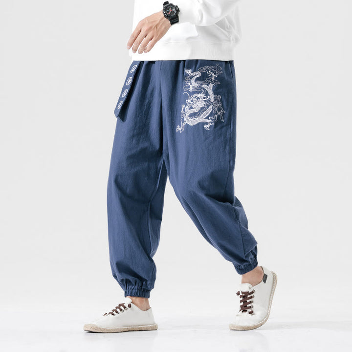 Pantalones de algodón para hombre con bolsillos y Buddha Stones, nubes auspiciosas y dragón - image 9