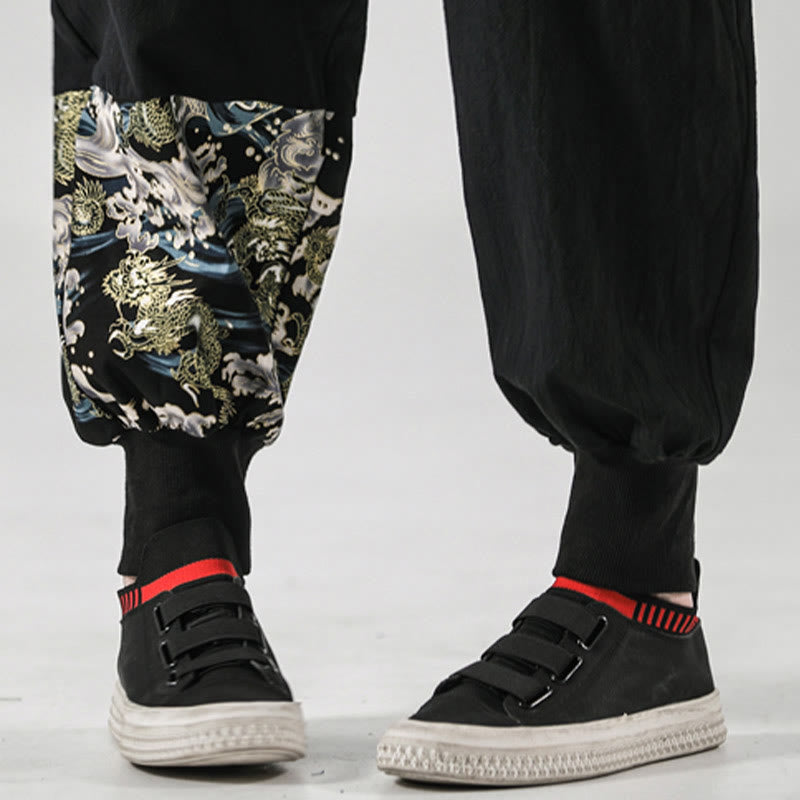 Pantalones harén de algodón con cordones y bolsillos para hombre con estampado de olas del océano y Buddha Stones - image 13