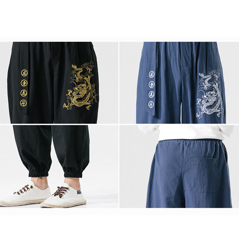 Pantalones de algodón para hombre con bolsillos y Buddha Stones, nubes auspiciosas y dragón - image 15