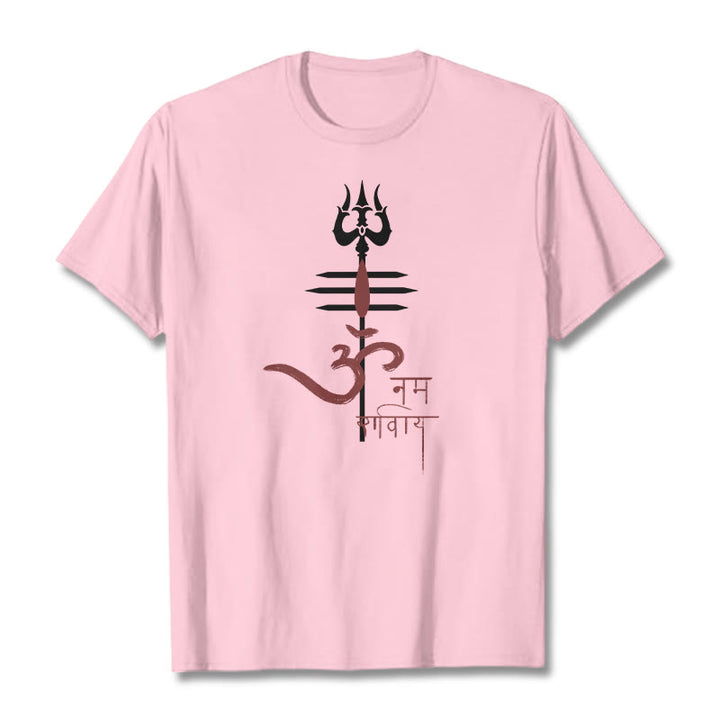 Camiseta de algodón con diseño de tridente de Buddha Stones OM NAMAH SHIVAYA - Rosa claro - 2XL - image 17