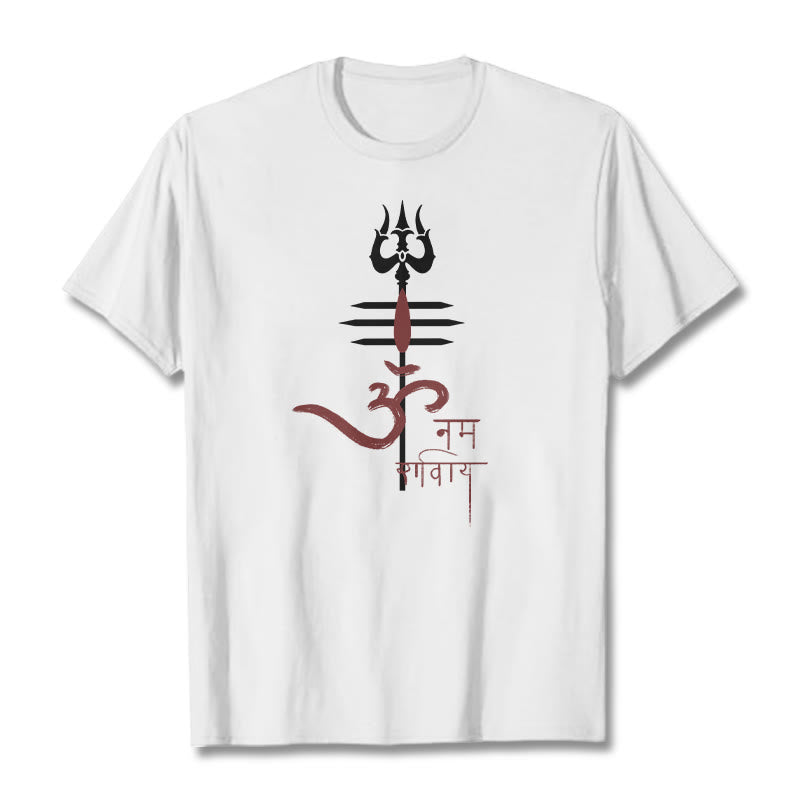 Camiseta de algodón con diseño de tridente de Buddha Stones OM NAMAH SHIVAYA - Blanco - 2XL - image 14