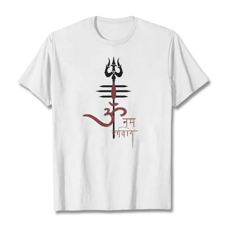 Camiseta de algodón con diseño de tridente de Buddha Stones OM NAMAH SHIVAYA - Blanco - 2XL - image 14