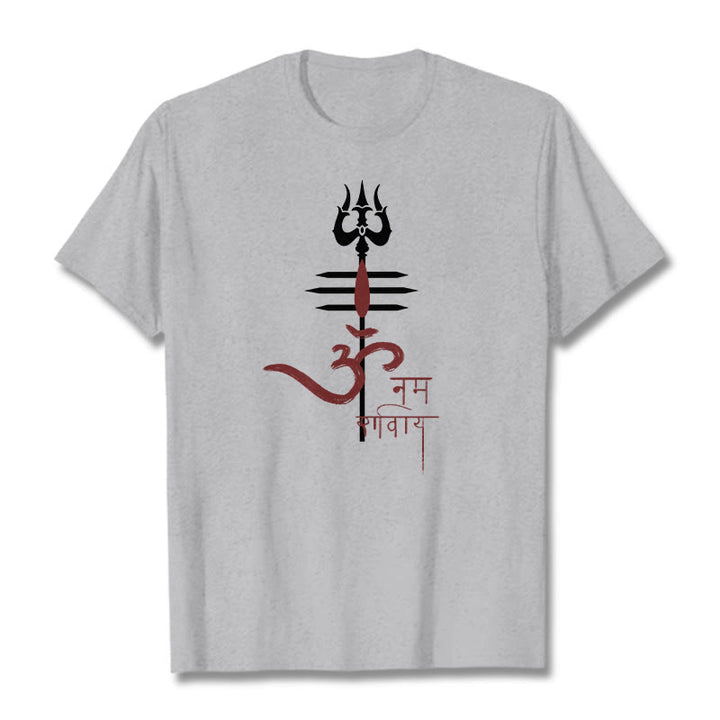 Camiseta de algodón con diseño de tridente de Buddha Stones OM NAMAH SHIVAYA - Gris claro - 2XL - image 1