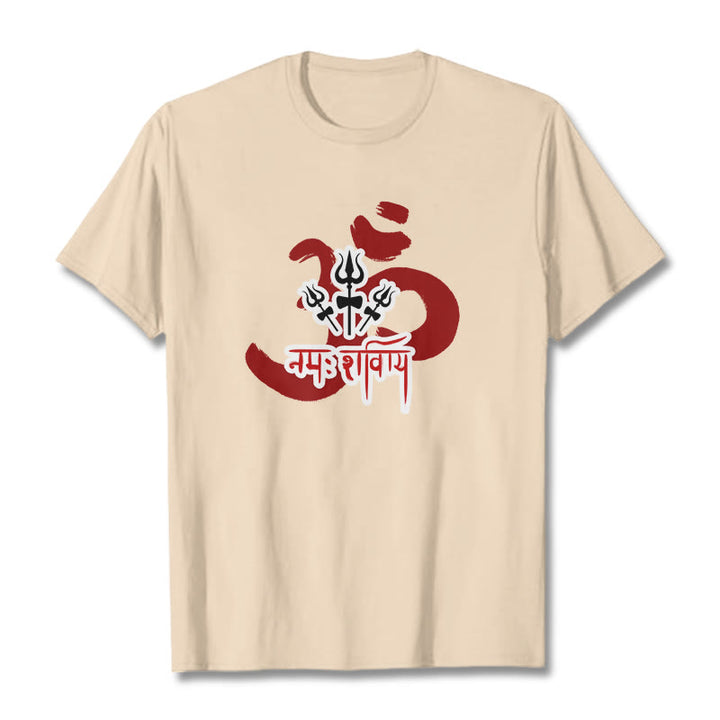 Camiseta de algodón con tres pequeños tridentes y Buddha Stones OM NAMAH SHIVAYA - Sopa de mariscos - 2XL - image 1