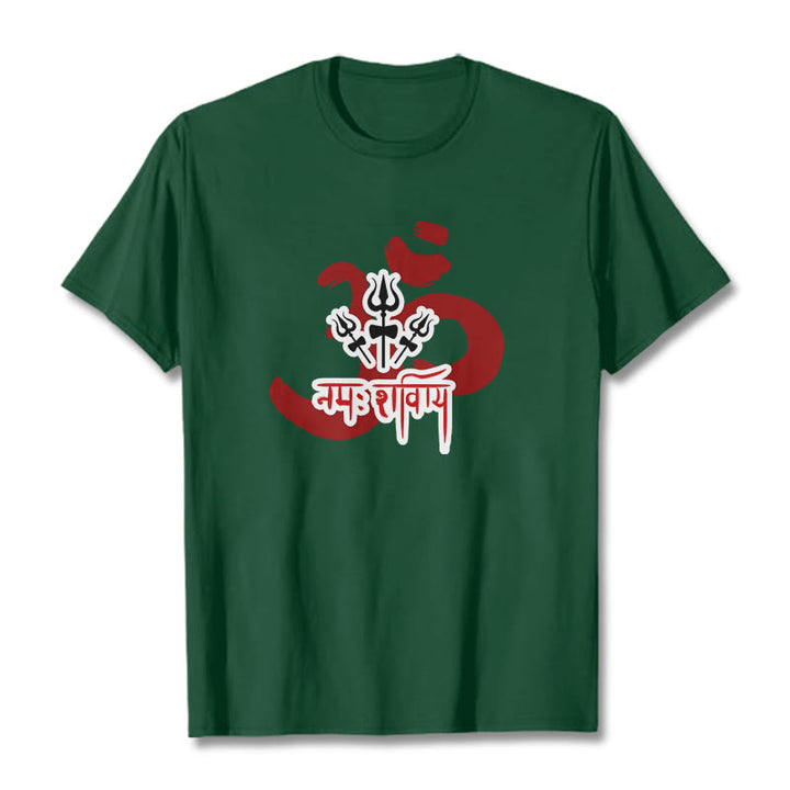 Camiseta de algodón con tres pequeños tridentes y Buddha Stones OM NAMAH SHIVAYA - Verde bosque - 2XL - image 4