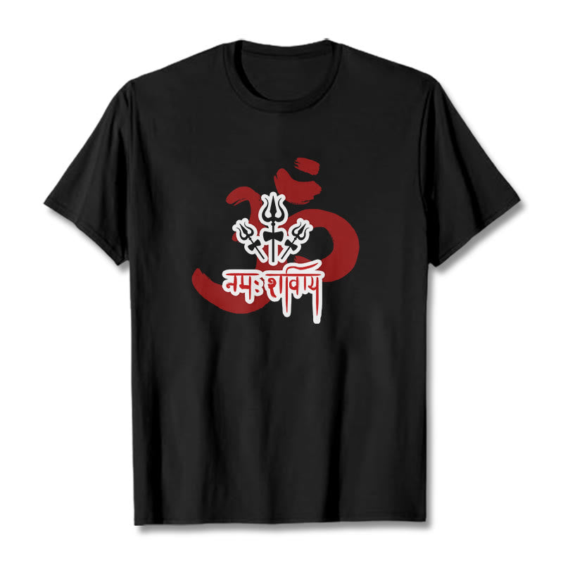 Camiseta de algodón con tres pequeños tridentes y Buddha Stones OM NAMAH SHIVAYA - Negro - 2XL - image 13