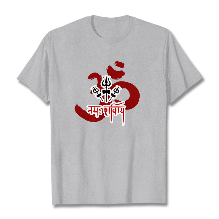 Camiseta de algodón con tres pequeños tridentes y Buddha Stones OM NAMAH SHIVAYA - Gris claro - 2XL - image 20