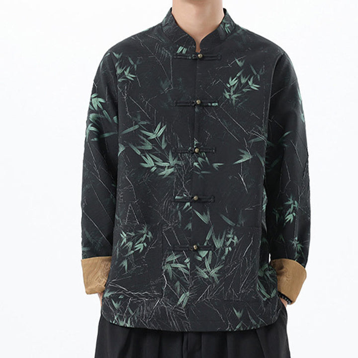 Chaqueta informal de licra con botones de rana y estampado de Buddha Stones para hombre, de bambú - image 6