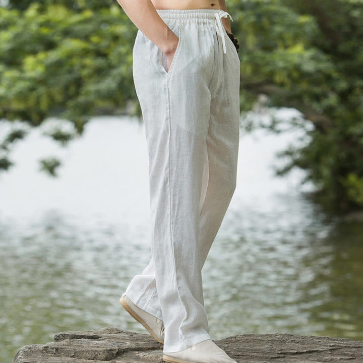 Pantalones anchos de lino y algodón de color liso con bolsillos para hombre Buddha Stones - image 16