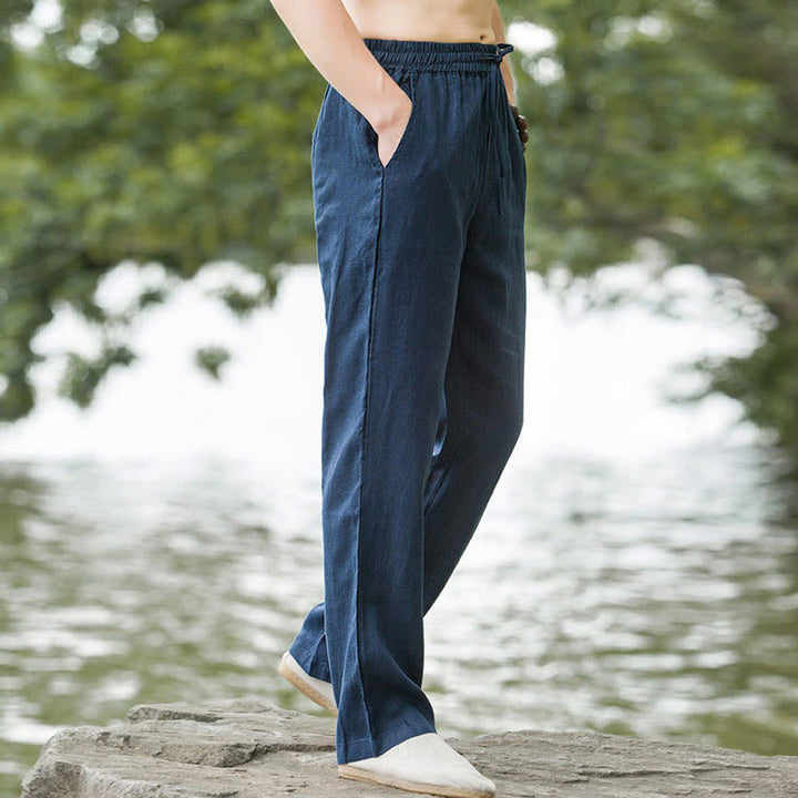 Pantalones anchos de lino y algodón de color liso con bolsillos para hombre Buddha Stones - image 7