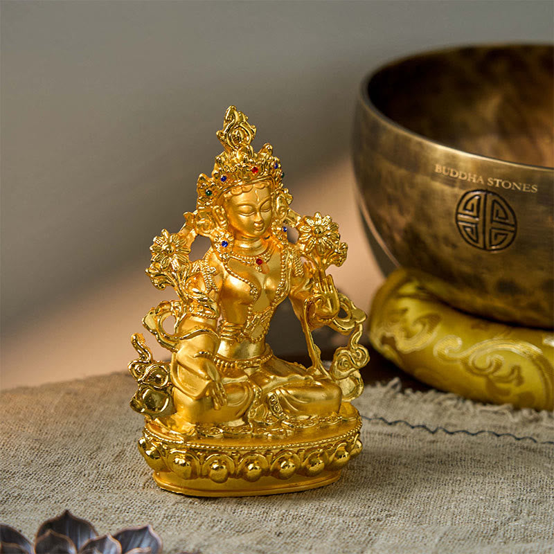Decoración de estatua chapada en oro con protección de esperanza de Tara Blanca Bodhisattva