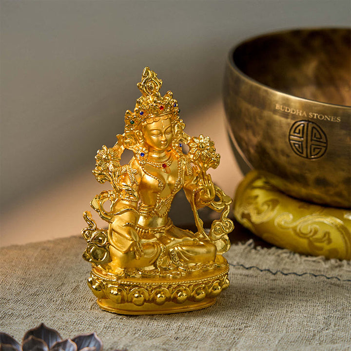Decoración de estatua chapada en oro con protección de esperanza de Tara Blanca Bodhisattva