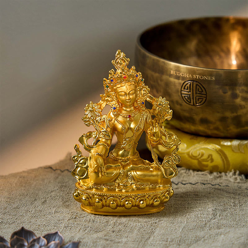 Decoración de estatua chapada en oro con protección de esperanza de Tara Blanca Bodhisattva