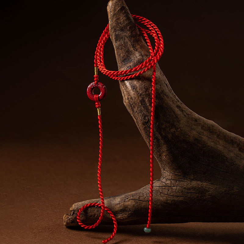 Cadena para el vientre con hilo rojo y hebilla de paz con cinabrio natural y Buddha Stones
