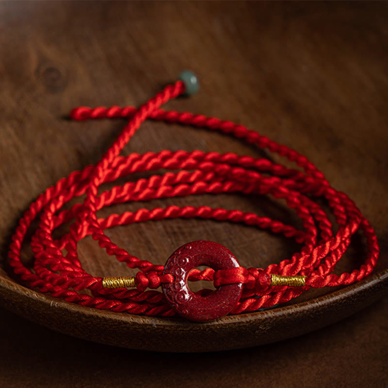 Cadena para el vientre con hilo rojo y hebilla de paz con cinabrio natural y Buddha Stones