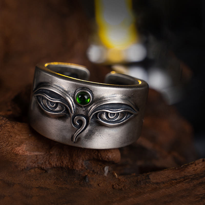 Anillo ajustable de plata de ley 925 con Buddha Stones y Bodhisattva Tara Calm