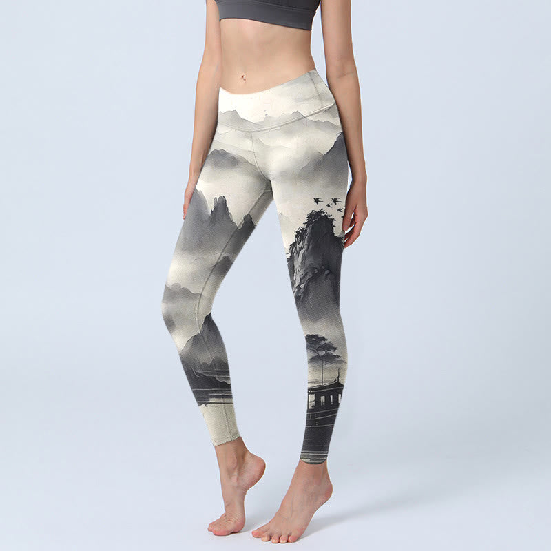 Leggings de fitness para mujer con estampado de pintura de paisaje con salpicaduras de tinta y Buddha Stones - Paisaje de tinta - US18,UK/AU22,EU50 (4XL) - image 1