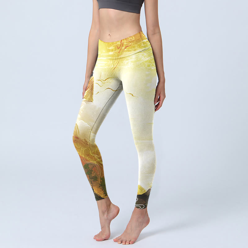 Leggings de fitness con estampado de nubes doradas y Buddha Stones para mujer - Amarillo vara de oro claro - US18,UK/AU22,EU50 (4XL) - image 1