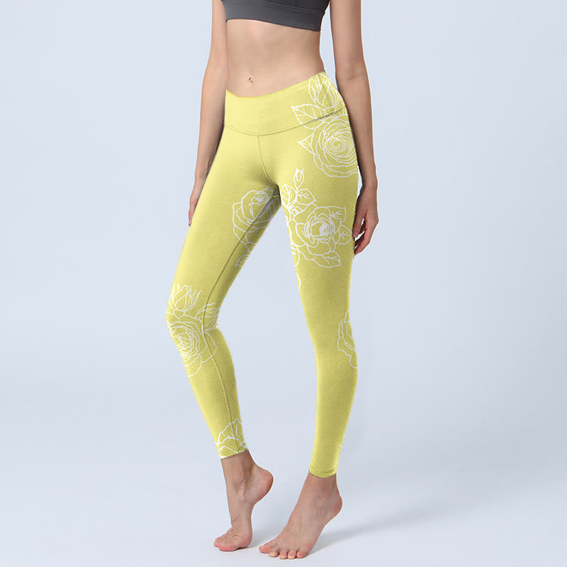 Leggings de fitness con estampado de rosas amarillas y Buddha Stones para mujer - LimónChiffon - US18,UK/AU22,EU50 (4XL) - image 1