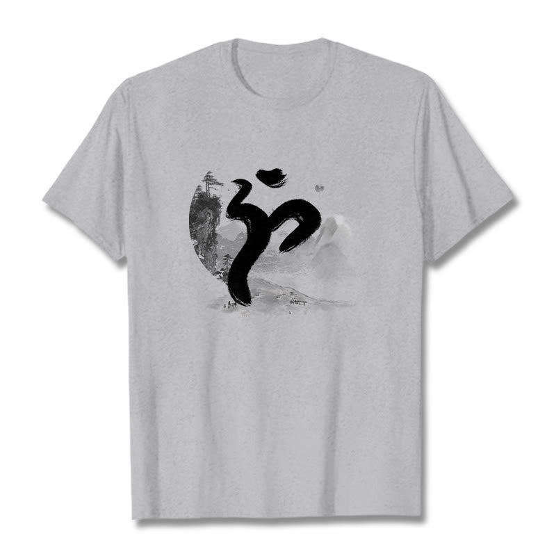 Camiseta de algodón con paisaje OM y Buddha Stones - Gris claro - 2XL - image 20