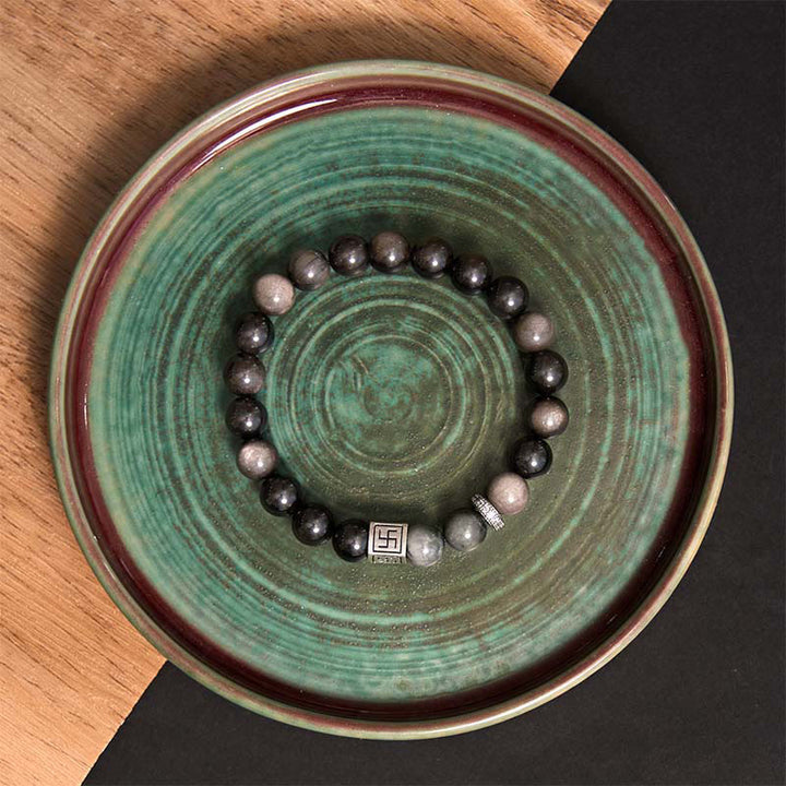 Buddha Stones Pulsera de fuerza y coraje de obsidiana negra y piedra ojo de águila