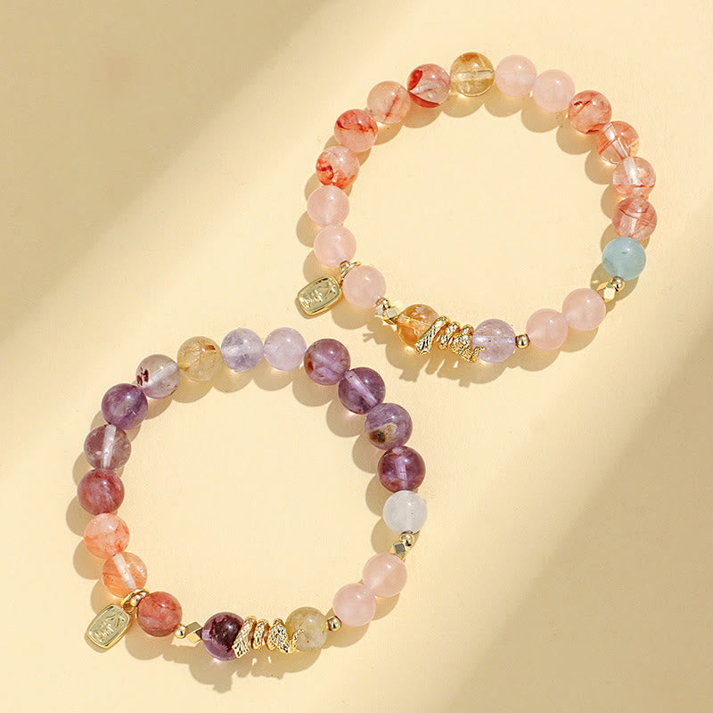 Pulsera de la suerte del año de la serpiente con Buddha Stones, varios cristales, cristal rosa y amatista