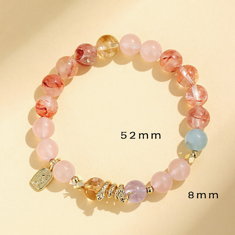 Pulsera de la suerte del año de la serpiente con Buddha Stones, varios cristales, cristal rosa y amatista