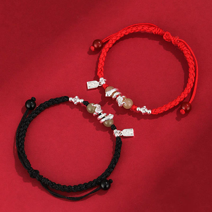 Pulsera trenzada protectora con hilo de jade hetiano y Buddha Stones para el año de la serpiente