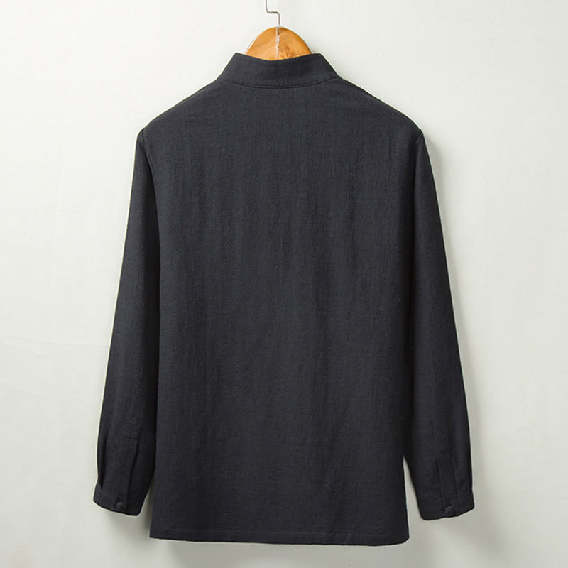 Camisa de manga larga con botones de algodón y lino con estampado de Buddha Stones para hombre - image 5