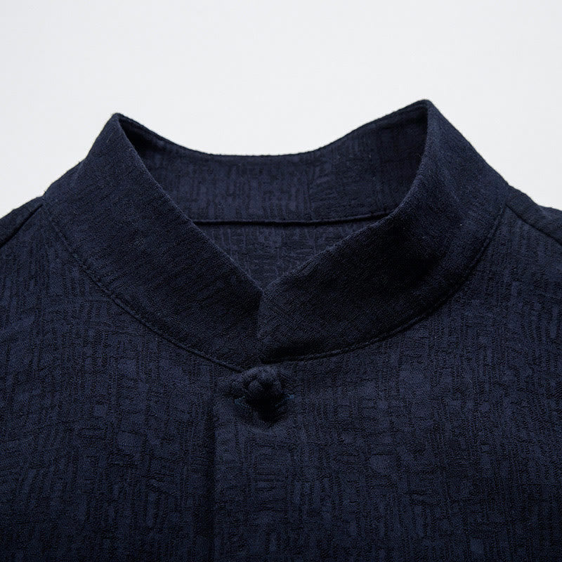 Camisa de manga larga con botones de algodón y lino con estampado de Buddha Stones para hombre - image 8