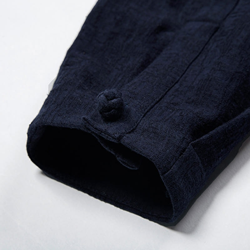 Camisa de manga larga con botones de algodón y lino con estampado de Buddha Stones para hombre - image 12