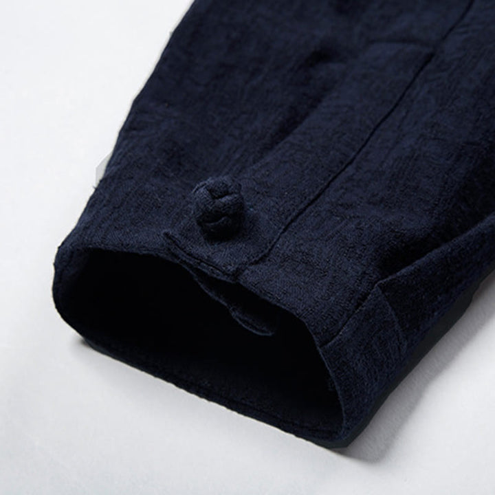 Camisa de manga larga con botones de algodón y lino con estampado de Buddha Stones para hombre - image 12