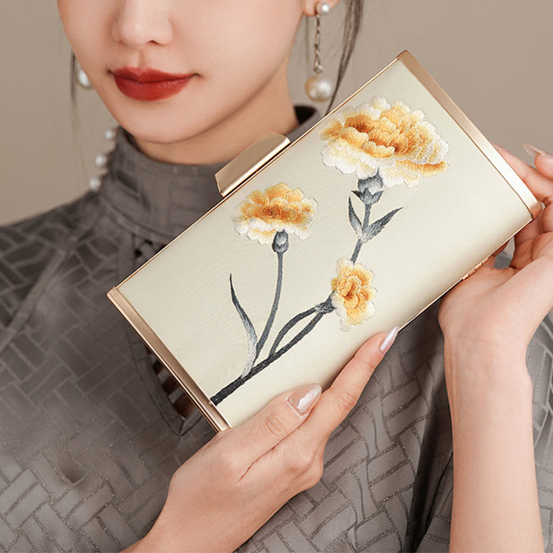 Bolso de mano con diseño de Buddha Stones, clavel, peonía, begonia, bordado, para boda, para ir de compras, bandolera