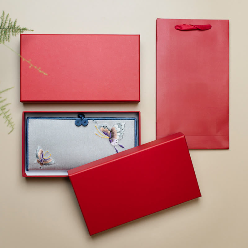 Bolso de mano con bordado de orquídea y mariposa con Buddha Stones