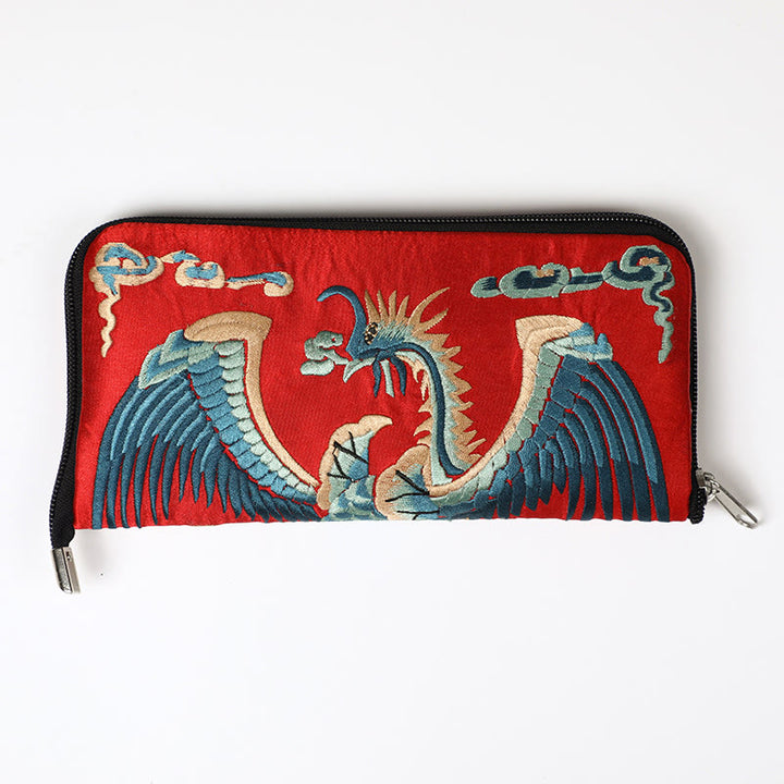Cartera de mano con bordado de Qilin Su, dragón, fénix y bestia mítica, con Buddha Stones