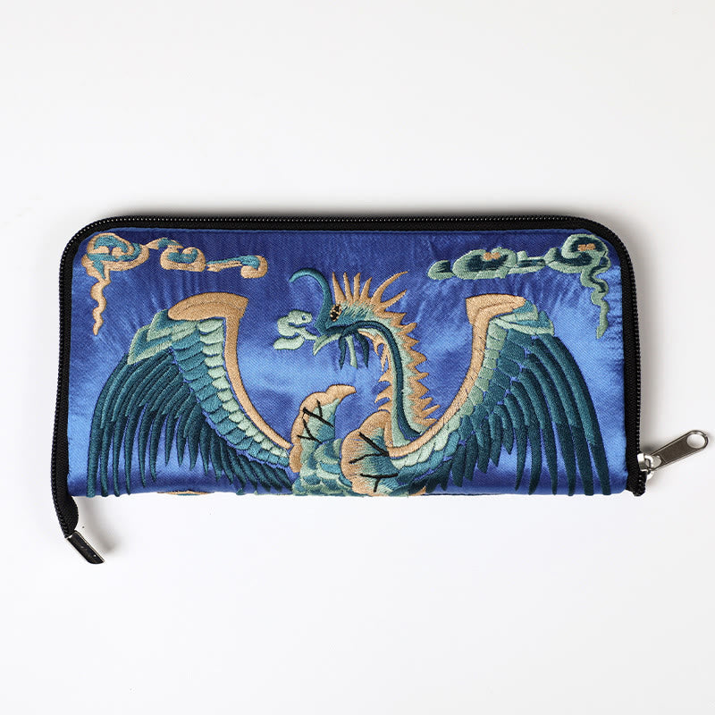 Cartera de mano con bordado de Qilin Su, dragón, fénix y bestia mítica, con Buddha Stones