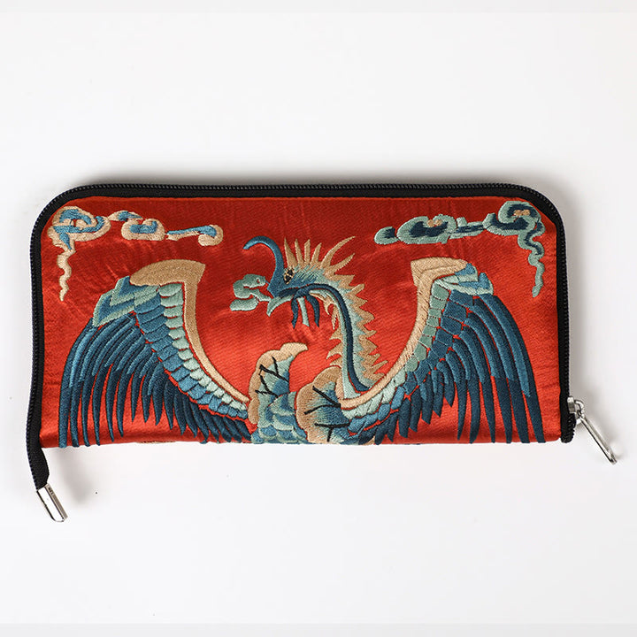 Cartera de mano con bordado de Qilin Su, dragón, fénix y bestia mítica, con Buddha Stones