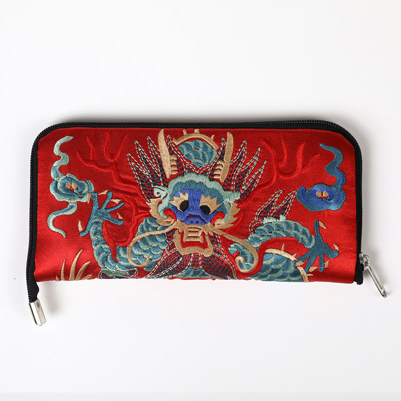 Cartera de mano con bordado de Qilin Su, dragón, fénix y bestia mítica, con Buddha Stones