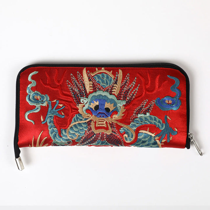 Cartera de mano con bordado de Qilin Su, dragón, fénix y bestia mítica, con Buddha Stones