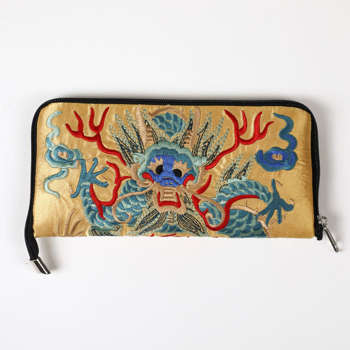 Cartera de mano con bordado de Qilin Su, dragón, fénix y bestia mítica, con Buddha Stones