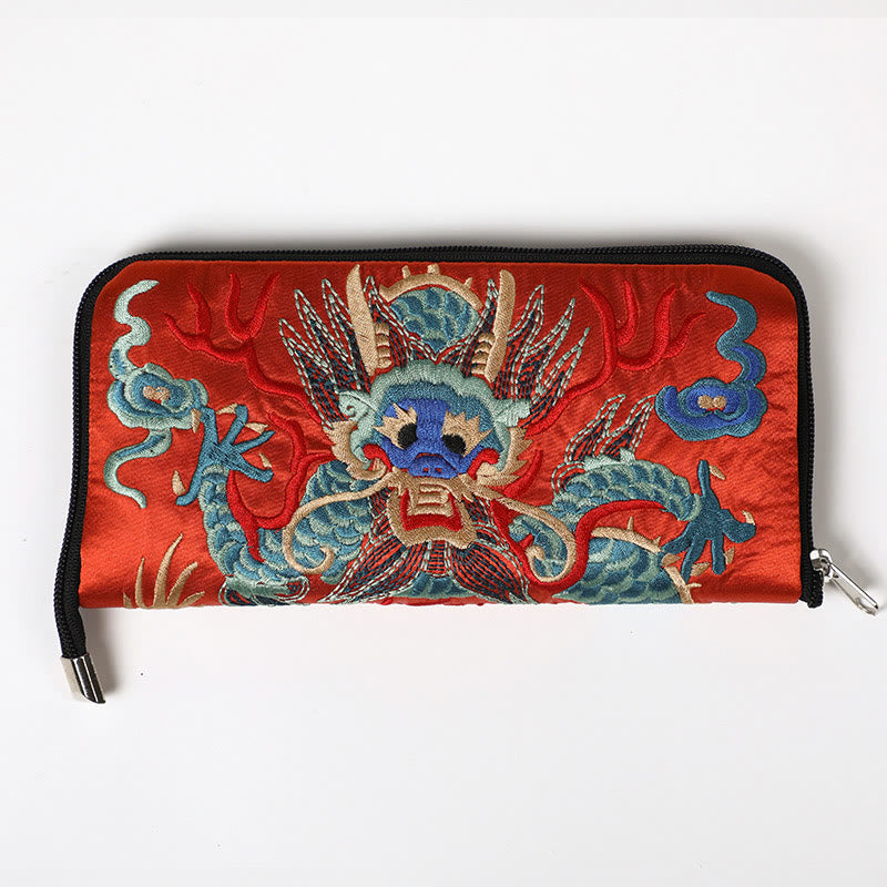 Cartera de mano con bordado de Qilin Su, dragón, fénix y bestia mítica, con Buddha Stones