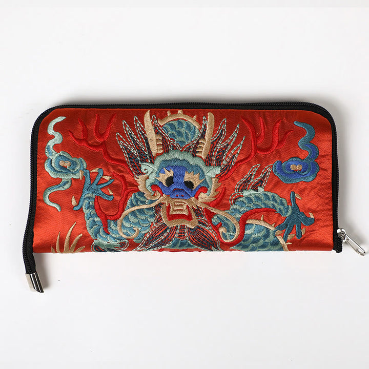 Cartera de mano con bordado de Qilin Su, dragón, fénix y bestia mítica, con Buddha Stones