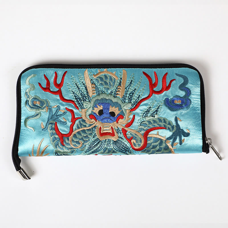 Cartera de mano con bordado de Qilin Su, dragón, fénix y bestia mítica, con Buddha Stones