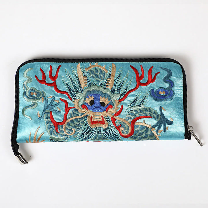 Cartera de mano con bordado de Qilin Su, dragón, fénix y bestia mítica, con Buddha Stones