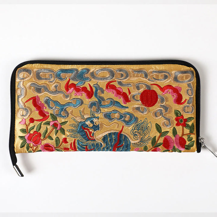 Cartera de mano con bordado de Qilin Su, dragón, fénix y bestia mítica, con Buddha Stones