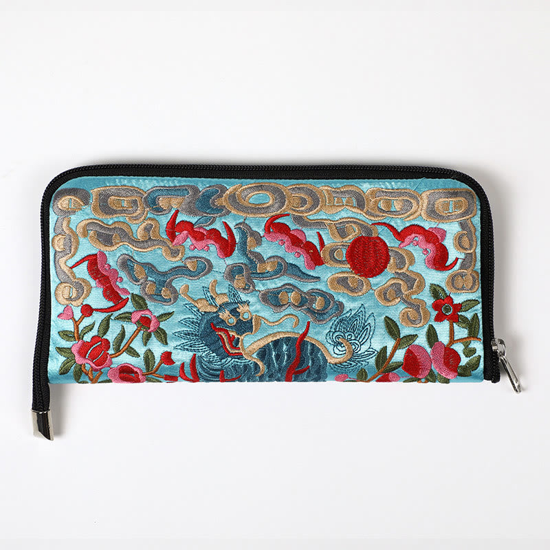 Cartera de mano con bordado de Qilin Su, dragón, fénix y bestia mítica, con Buddha Stones