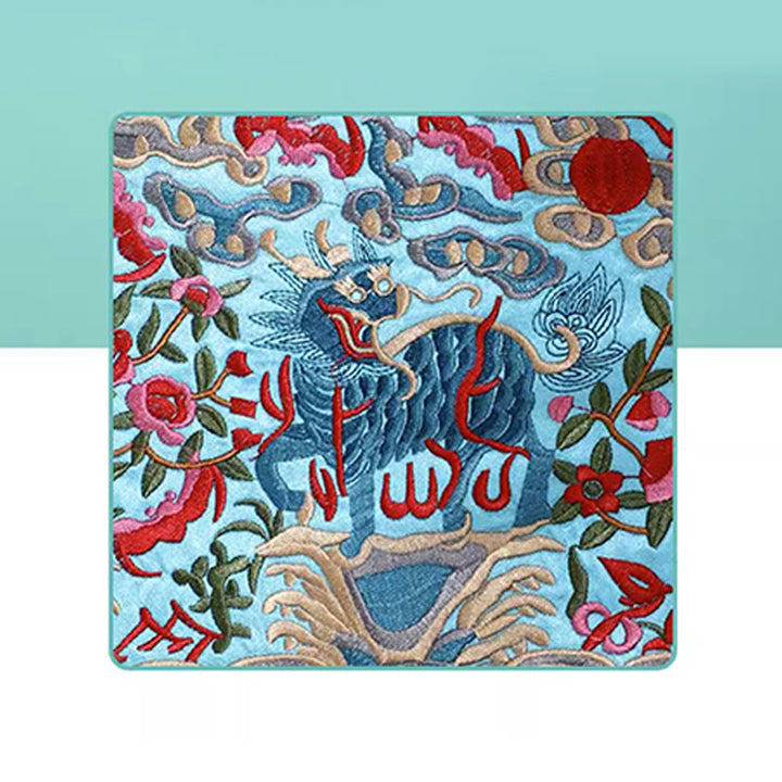 Cartera de mano con bordado de Qilin Su, dragón, fénix y bestia mítica, con Buddha Stones