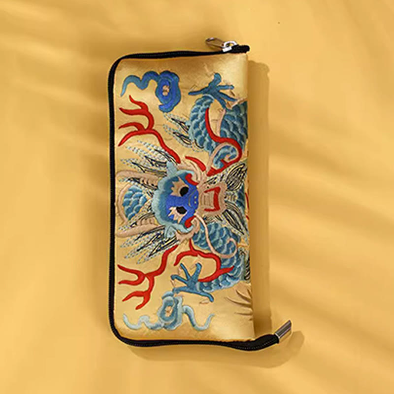 Cartera de mano con bordado de Qilin Su, dragón, fénix y bestia mítica, con Buddha Stones