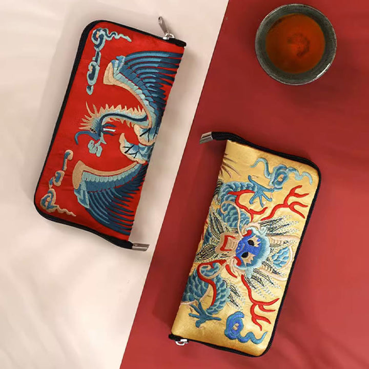 Cartera de mano con bordado de Qilin Su, dragón, fénix y bestia mítica, con Buddha Stones